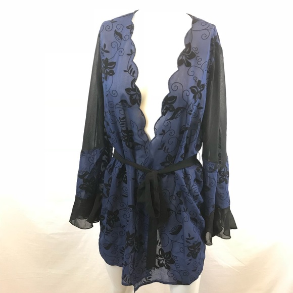 2/$40 Navy and Black Chiffon Floral Robe - Picture 2 of 9